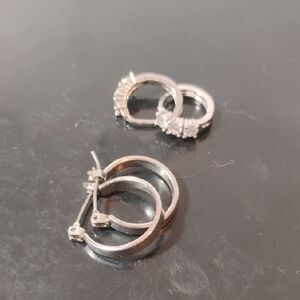 2 Pairs Silver Baby Hoops One Has Crystals CZ